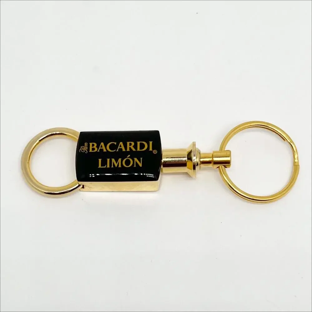 Bacardi Limon Gold Tone Double Ring Keychain Key Ring